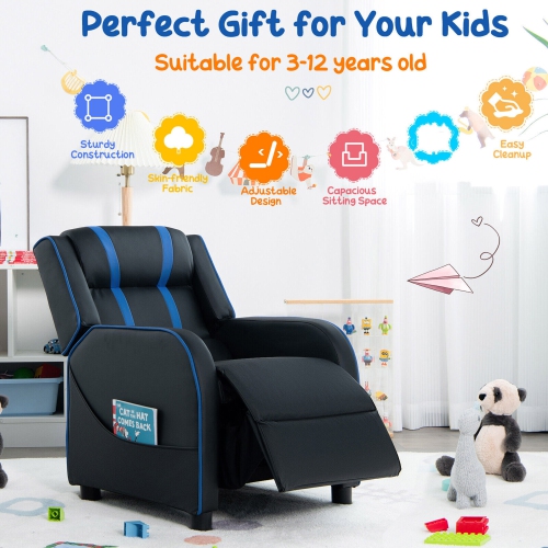 Gymax Kids Recliner Chair Ergonomic Leather Sofa Armchair w/Footrest Side Pocket