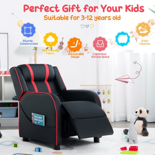 Gymax Kids Recliner Chair Ergonomic Leather Sofa Armchair w/Footrest Side Pocket