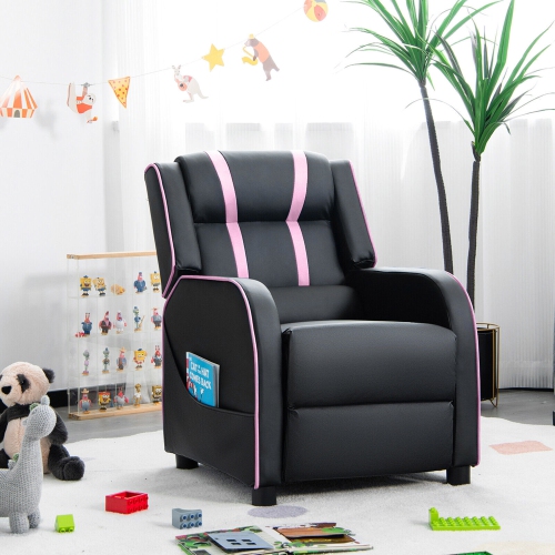Gymax Kids Recliner Chair Ergonomic Leather Sofa Armchair w/Footrest Side Pocket