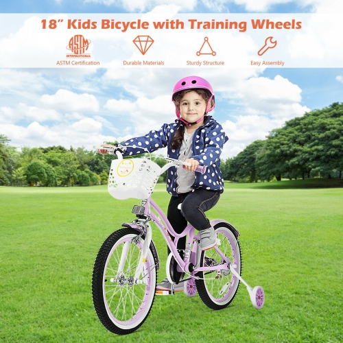 18 Inch Kids Adjustable Bike with Training Wheels-Purple