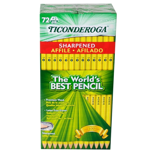 TICONDEROGA Pencils, Wood-Cased #2 HB Soft, Pre-Sharpened with Eraser, Yellow, 72-Pack