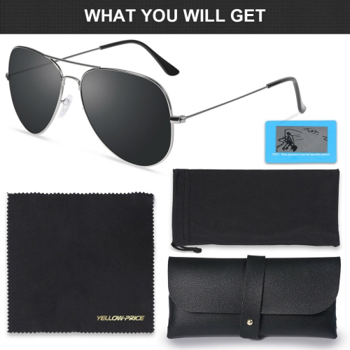 Lunettes fumées style aviateur polarisées à monture en métal unisexe, bleu glace miroir/gris noir