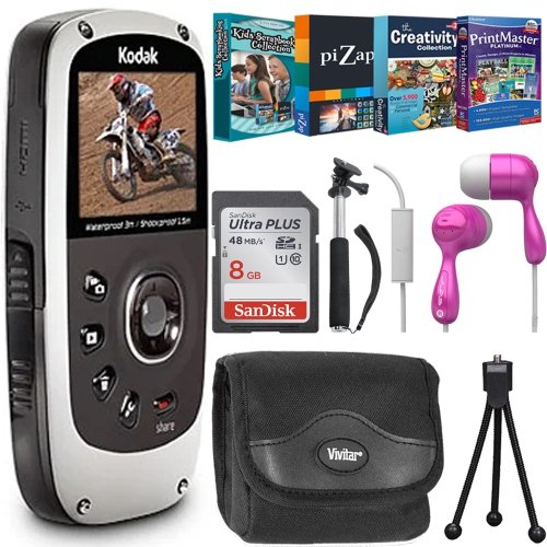 Kodak PLAYSPORT Zx5 Video Camera White Kids Love Fun Bundle