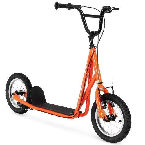 SLICKBLUE  Height Adjustable Kid Kick Scooter With 12 Inch Air Filled Wheel-Orange