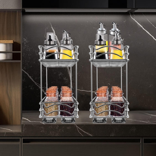SortWise 4-Inch Wide Kitchen Slide Out Cabinet Organizer 2-Tier Pull Out Spice Rack Holds up to 20 jars