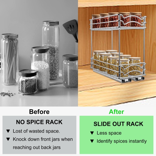 SortWise 4-Inch Wide Kitchen Slide Out Cabinet Organizer 2-Tier Pull Out Spice Rack Holds up to 20 jars