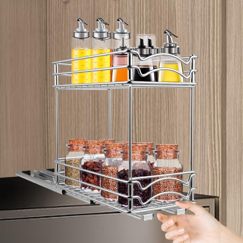 SortWise 4-Inch Wide Kitchen Slide Out Cabinet Organizer 2-Tier Pull Out Spice Rack Holds up to 20 jars