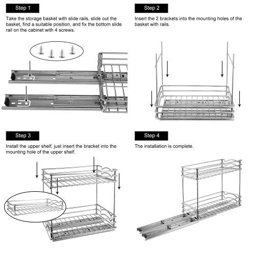 SortWise 4-Inch Wide Kitchen Slide Out Cabinet Organizer 2-Tier Pull Out Spice Rack Holds up to 20 jars