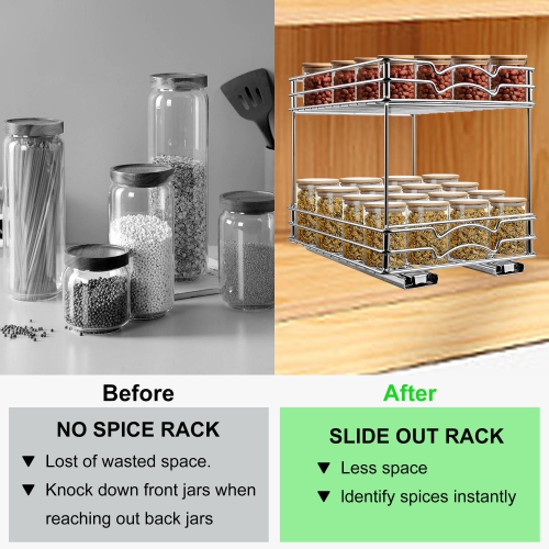 8-Inch Wide Kitchen Slide Out Cabinet Organizer 2-Tier Pull Out Spice Rack Holds up to 40 jars