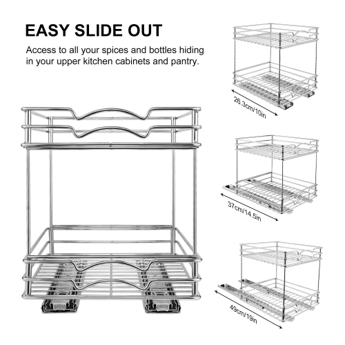8-Inch Wide Kitchen Slide Out Cabinet Organizer 2-Tier Pull Out Spice Rack Holds up to 40 jars