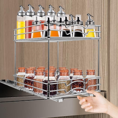 8-Inch Wide Kitchen Slide Out Cabinet Organizer 2-Tier Pull Out Spice Rack Holds up to 40 jars