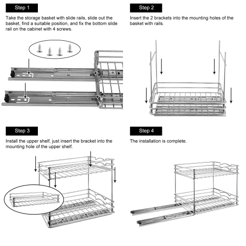 8-Inch Wide Kitchen Slide Out Cabinet Organizer 2-Tier Pull Out Spice Rack Holds up to 40 jars