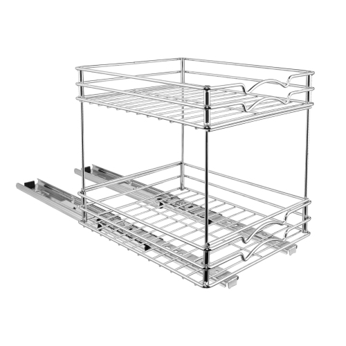 8-Inch Wide Kitchen Slide Out Cabinet Organizer 2-Tier Pull Out Spice Rack Holds up to 40 jars