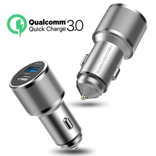 Chargeur pour l’auto QC 3.0 en métal à deux ports avec câble USB 3.0 A à USB-C tressé [3 pi]