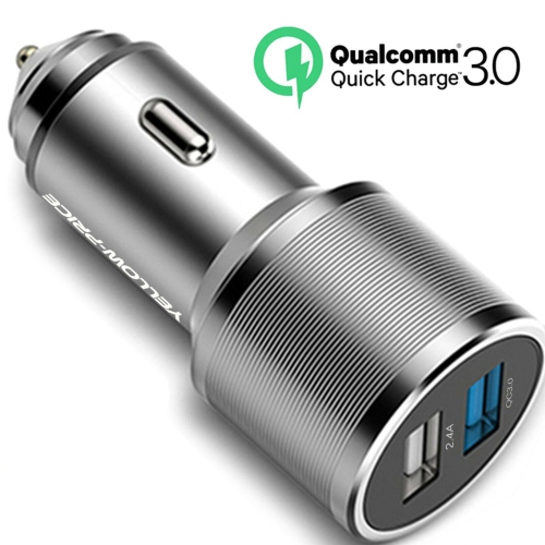 Chargeur pour l’auto QC 3.0 en métal à deux ports avec câble USB 3.0 A à USB-C tressé [3 pi]