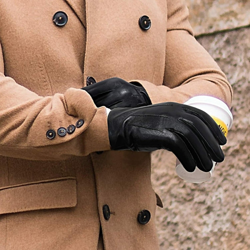 Gants de conduite en cuir de luxe pour hommes | cuir de mouton | doublure cachemire noir