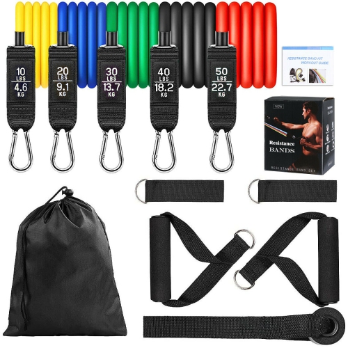 Portable Exercise Bands with Door Anchor, Handles, Carry Bag, Legs Ankle Straps