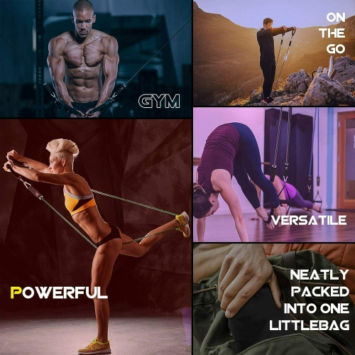 Portable Exercise Bands with Door Anchor, Handles, Carry Bag, Legs Ankle Straps