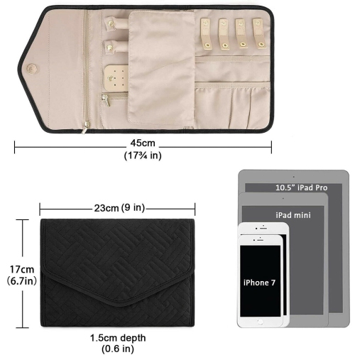 Lightweight Foldable Jewelry Bag Case with Zippered Pockets & Magnetic Closure