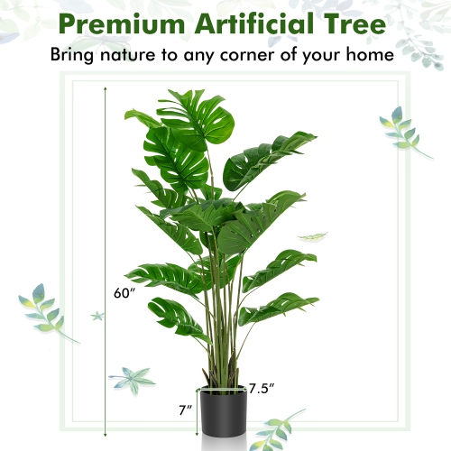 Costway 5FT Artificial Tree Faux Monstera Deliciosa Plant for Home Indoor & Outdoor
