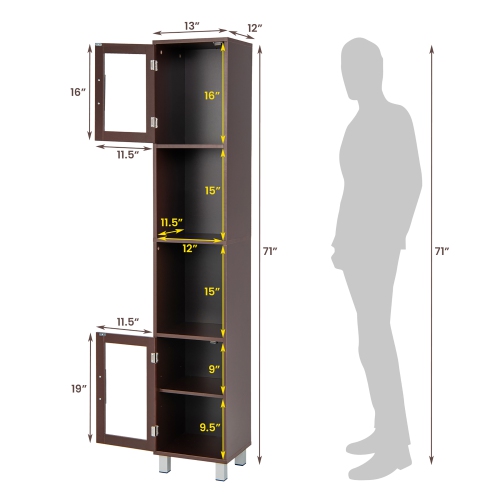 Costway 71" Tall Tower Bathroom Storage Cabinet Organizer Display Shelves Bedroom