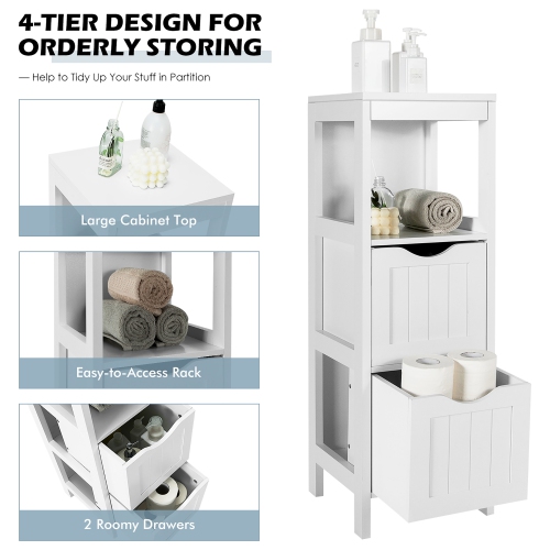 Costway Bathroom Floor Cabinet Freestanding Side Storage Organizer w/2 Removable Drawers