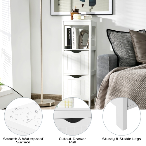 Costway Bathroom Floor Cabinet Freestanding Side Storage Organizer w/2 Removable Drawers