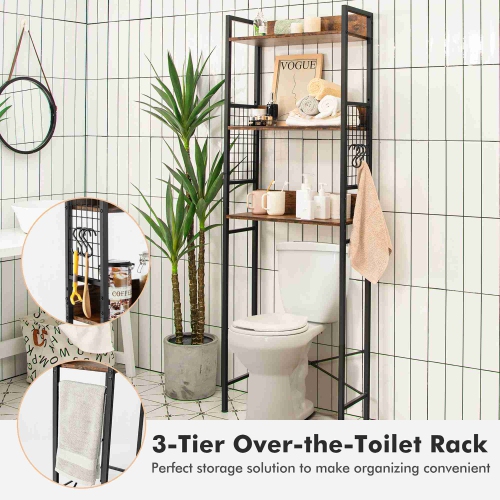 Costway 3-Tier Over-The-Toilet Storage Rack Bathroom Organizer Space Saver Rustic Brown