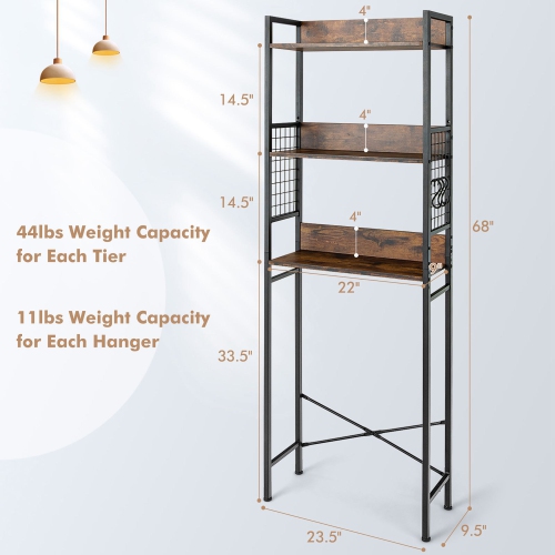 Costway 3-Tier Over-The-Toilet Storage Rack Bathroom Organizer Space Saver Rustic Brown