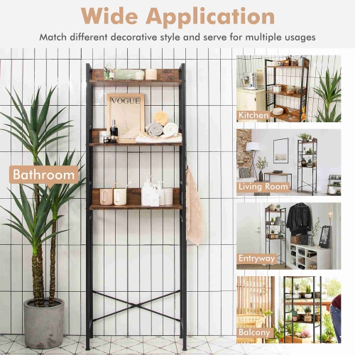 Costway 3-Tier Over-The-Toilet Storage Rack Bathroom Organizer Space Saver Rustic Brown