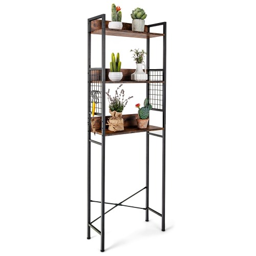 Costway 3-Tier Over-The-Toilet Storage Rack Bathroom Organizer Space Saver Rustic Brown
