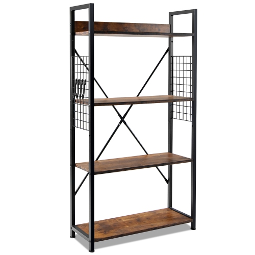 Costway 4 -Tier Industrial Bookshelf Open Storage Bookcase Display Shelf for Home Office