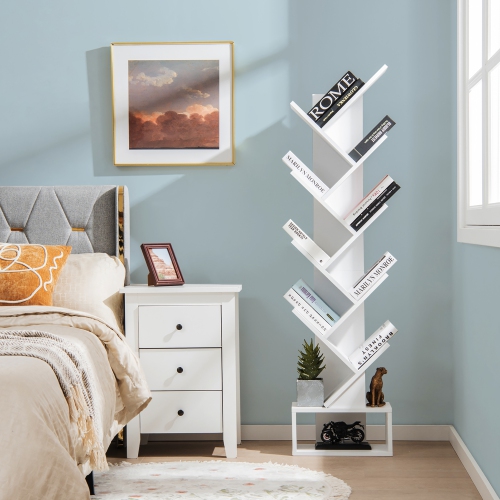 Costway 10-tier Tree Bookshelf with Drawer Free-standing Bookcase Storage Shelf