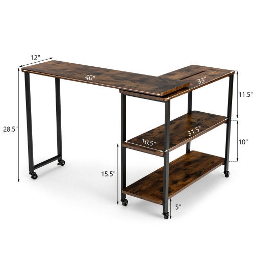 Grande table d’appoint de canapé rotative à 360 degrés avec roulettes et tablette de rangement - Brun rustique
