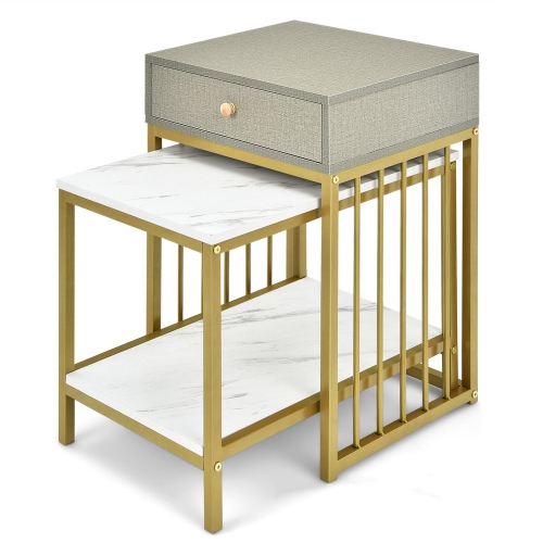 SLICKBLUE  2 Pieces Modern Nesting Coffee Table Set With Drawer And Shelf-White