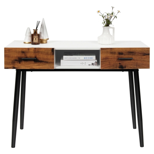 SLICKBLUE  48 Inch Industrial Console Table With Storage Drawers Open Shelf Entryway