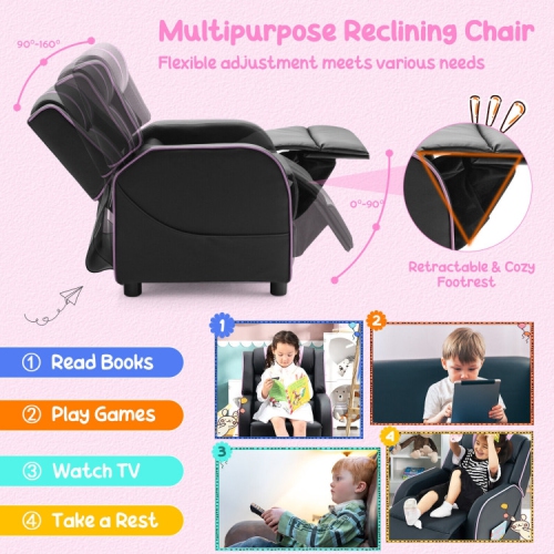 Fauteuil inclinable pour enfants avec pochettes de rangement latérales et repose-pieds – Fauteuil doux et confortable pour enfants