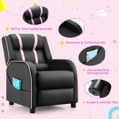 Fauteuil inclinable pour enfants avec pochettes de rangement latérales et repose-pieds – Fauteuil doux et confortable pour enfants