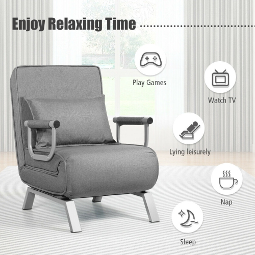 5-Position Folding Convertible Sleeper Armchair Lounge Couch with Pillow