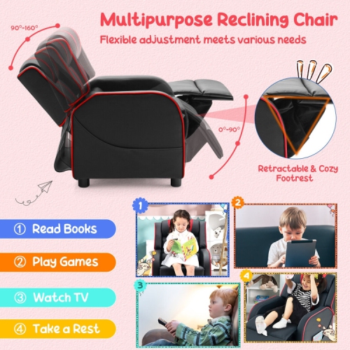 Children's Recliner Chair with Side Storage Pockets and Footrest – Soft & Comfy Armchair for Kids