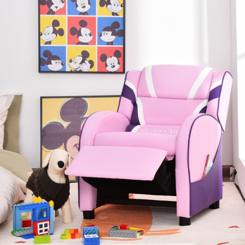 Fauteuil inclinable en cuir pour enfants avec poches latérales - Rose