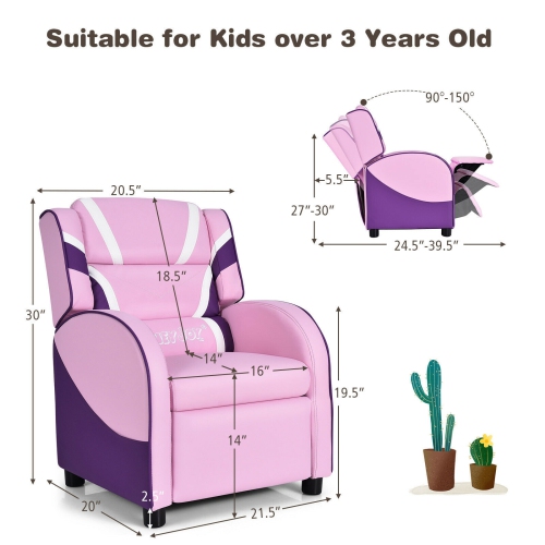 Fauteuil inclinable en cuir pour enfants avec poches latérales - Rose
