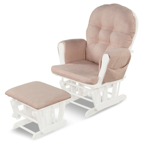 SLICKBLUE  Solid Wood Gliding Chair Set With Pockets And Ottoman for Relaxing-Pink