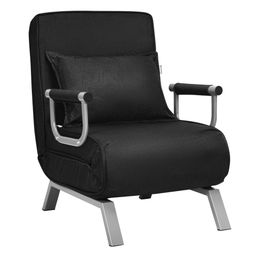 Image 1 of 5.. Folding 5 Position Convertible Sleeper Bed Armchair Lounge Couch with Pillow-Black
