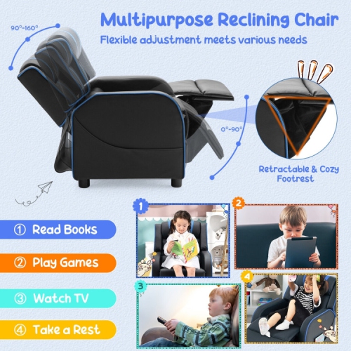 Children's Recliner Chair with Side Storage Pockets and Footrest – Soft & Comfy Armchair for Kids