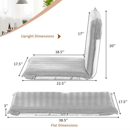 Adjustable 6 position Folding Lazy Man Sofa Chair Floor Chair-Gray