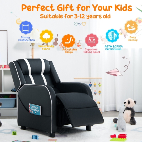 Fauteuil inclinable pour enfants avec pochettes de rangement latérales et repose-pieds – Fauteuil doux et confortable pour enfants