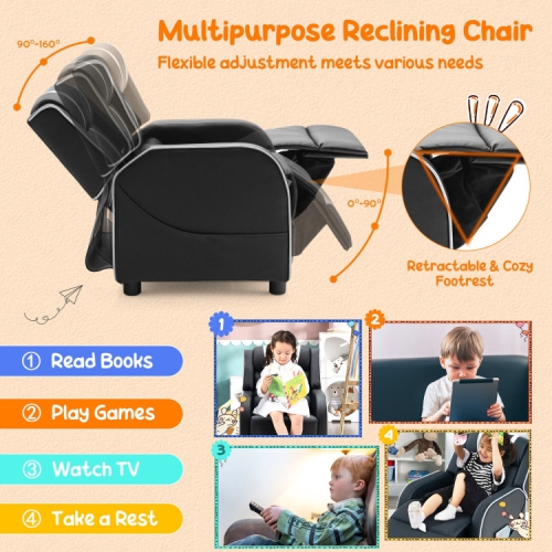 Fauteuil inclinable pour enfants avec pochettes de rangement latérales et repose-pieds – Fauteuil doux et confortable pour enfants