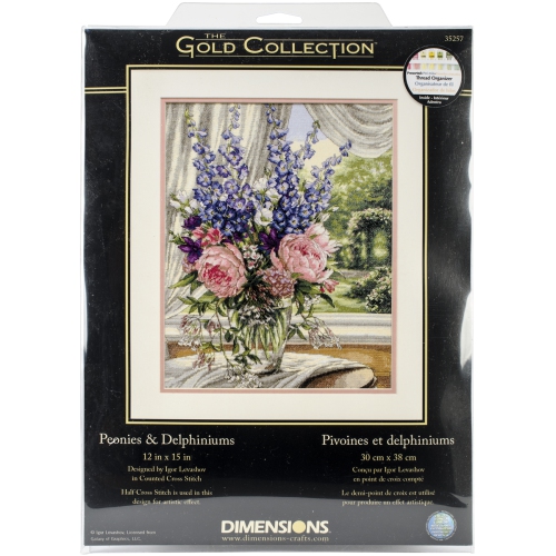 Dimensions Gold Collection Counted Cross Stitch Kit 12"X15"-Peonies/Delphiniums