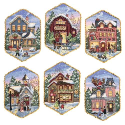 Dimensions Gold Collection Counted Cross Stitch Ornament Kit-Christmas Village Ornaments